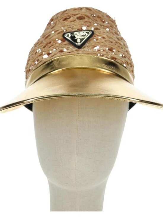 PRADA Hat Raffia S Beige 1HC225 Auth BAZ670M